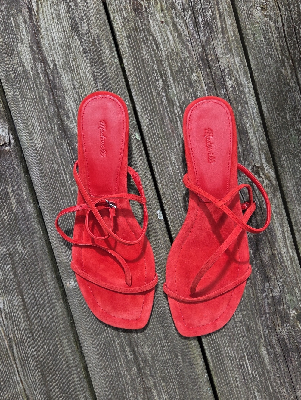 Madewell Maycie Asymmetric Suede Strap Sandal Bandana Red - Picture 3 of 13